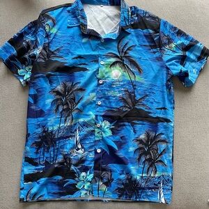 Amazon Blue Tropical Print Men's Polo Shirt